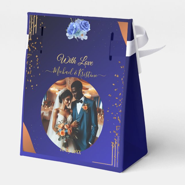 Elegant Navy & Burnt Orange | Photo Thank you Favor Boxes (Back Side)