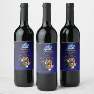 Elegant Navy & Burnt Orange Photo Thank you Wine Label