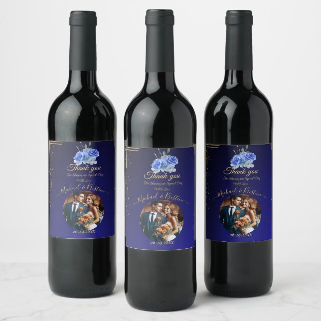 Elegant Navy & Burnt Orange | Photo Thank you Wine Label (Bottles)