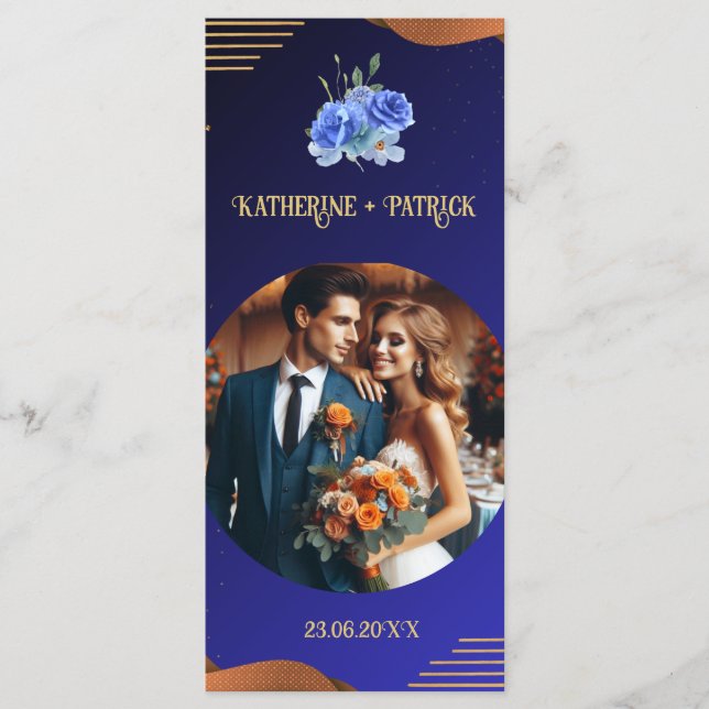 Elegant Navy & Burnt Orange | Photo wedding Menu (Front)