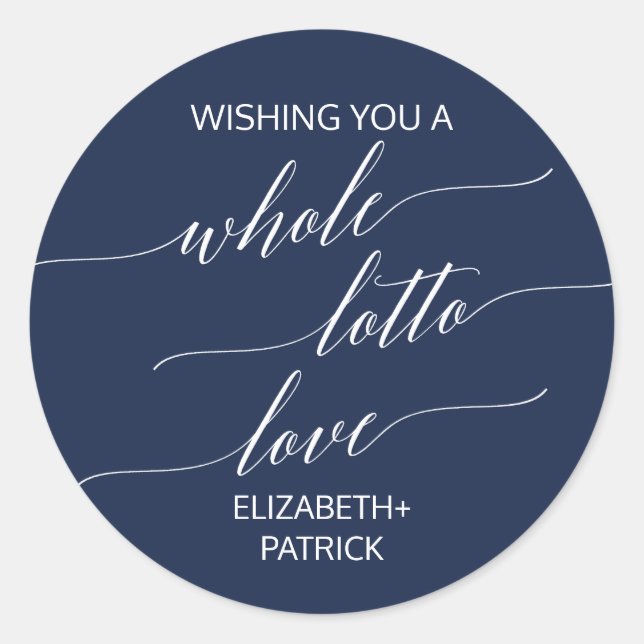 Elegant Navy Calligraphy Lottery Ticket Favor Classic Round Sticker (Front)