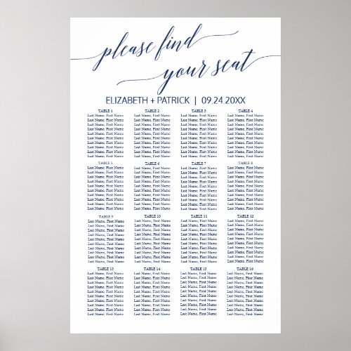 Elegant Navy Calligraphy Seating Chart