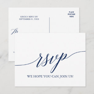 Elegant Navy Calligraphy Song Request RSVP Invitation Postcard