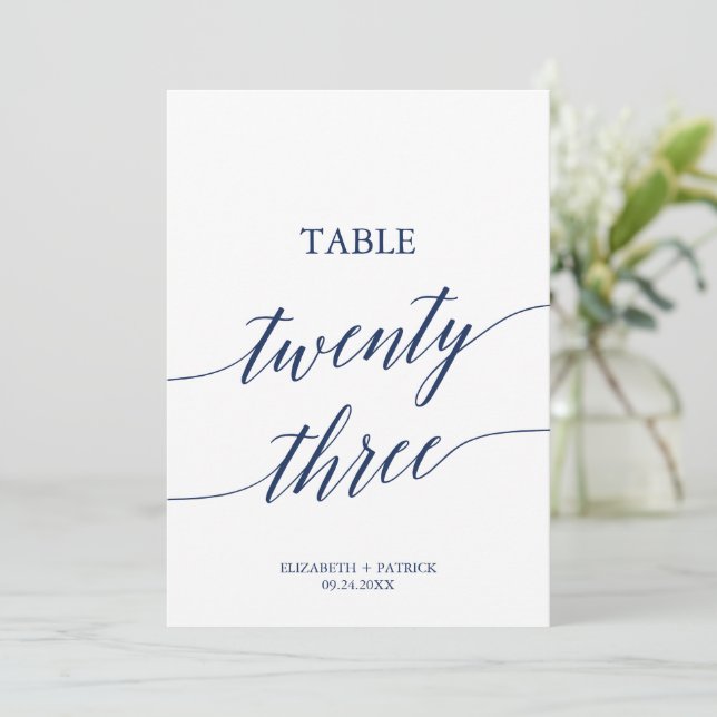 Elegant Navy Calligraphy Table 23 Table Number (Standing Front)