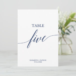 Elegant Navy Calligraphy Table Five Table Number