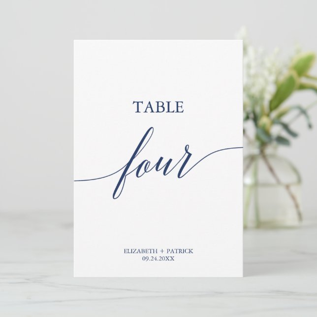 Elegant Navy Calligraphy Table Four Table Number (Standing Front)