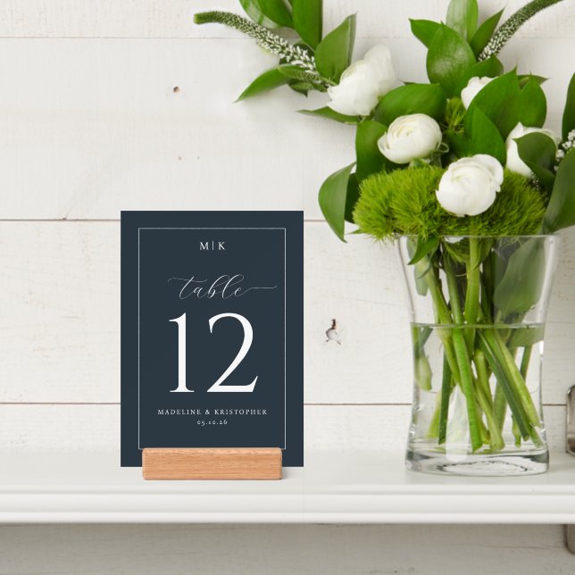 Elegant Navy Calligraphy Table Number Holder (Insitu 4)