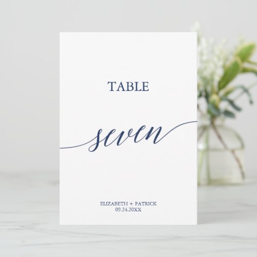 Elegant Navy Calligraphy Table Seven Table Number
