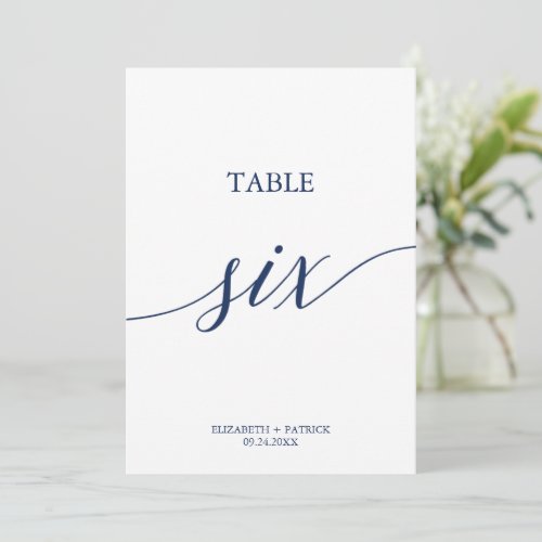 Elegant Navy Calligraphy Table Six Table Number