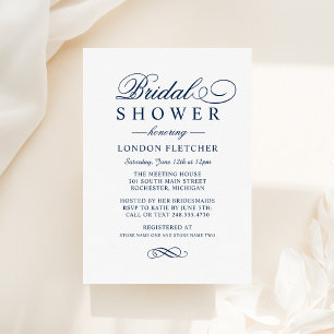 Elegant Navy Calligraphy Wedding Bridal Shower Invitation