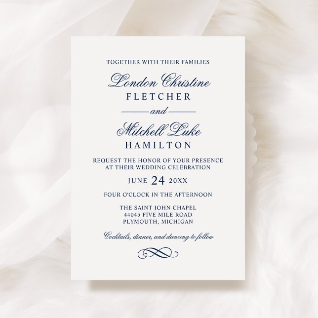 Elegant Navy Calligraphy Wedding Invitation (Creator Uploaded)