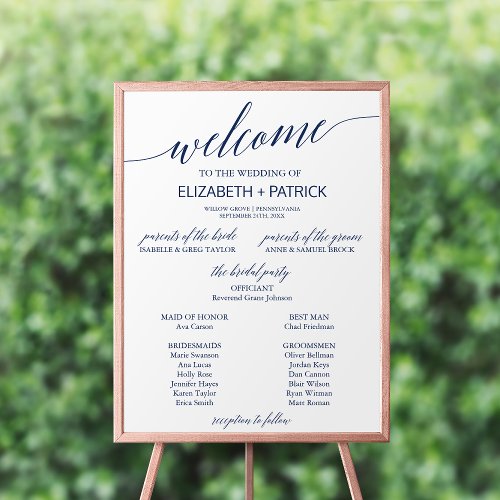 Elegant Navy Calligraphy Wedding Program Poster