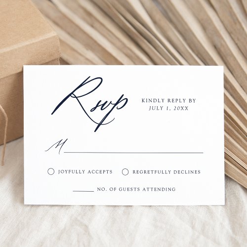 Elegant Navy Calligraphy Wedding RSVP Card