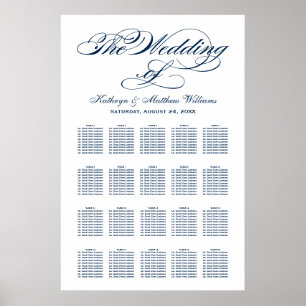 Elegant Navy Calligraphy Wedding Seating Chart