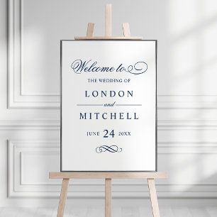 Elegant Navy Calligraphy Wedding Welcome Poster