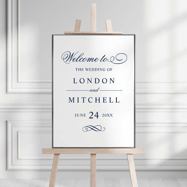 Elegant Navy Calligraphy Wedding Welcome Poster (Creator Uploaded)