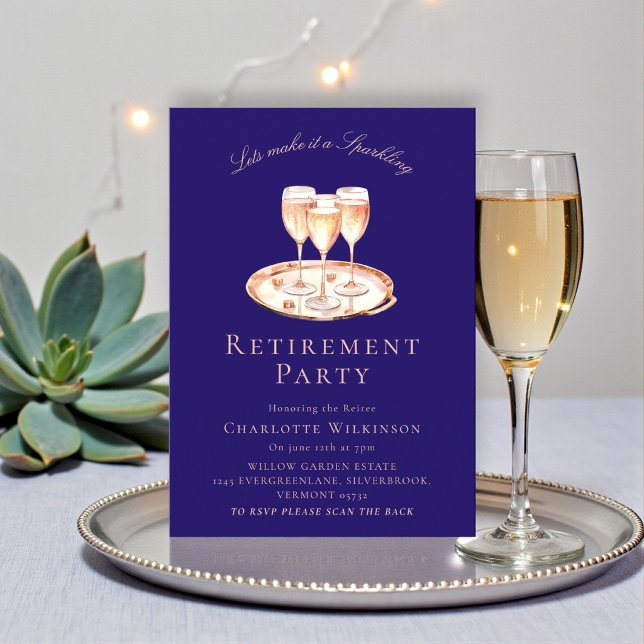 Elegant Navy Champagne Retirement Party Invite (Creator Uploaded)