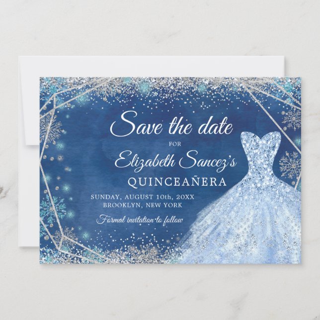 Elegant Navy Christmas Mis Quince Save The Date Invitation (Front)