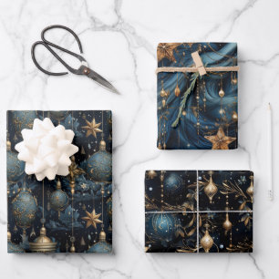 Elegant Navy Christmas Wrapping Paper Sheets