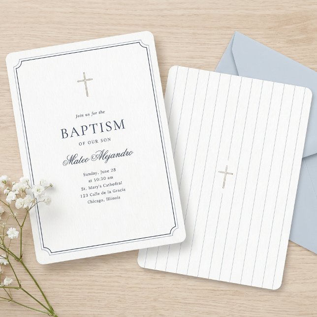 Elegant Navy Classic Simple Baptism  Invitation (Creator Uploaded)
