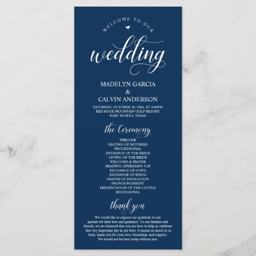 Elegant Navy Classy Script Wedding Ceremony Progr Program