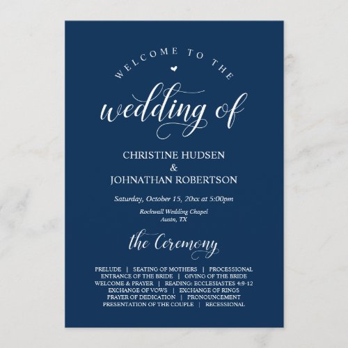 Elegant Navy Classy Script Wedding Ceremony Progr Program