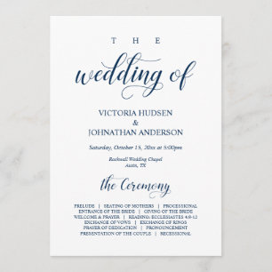Elegant Navy Classy Script, Wedding Ceremony Program