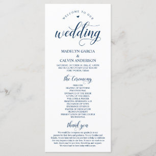 Elegant Navy Classy Script, Wedding Ceremony Program
