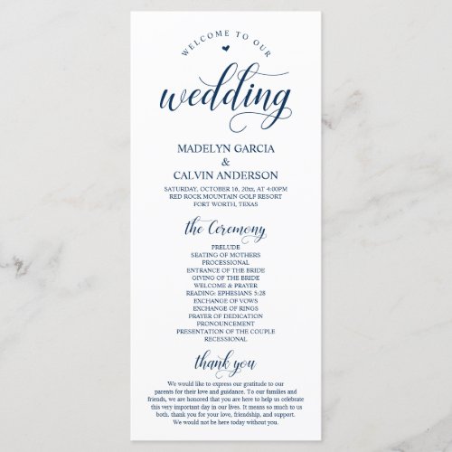 Elegant Navy Classy Script Wedding Ceremony Program