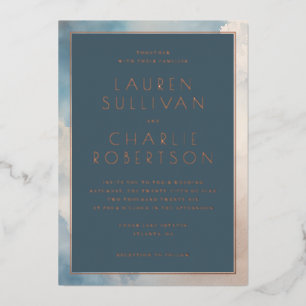 Elegant Navy Cloudy Sky Foil Invitation