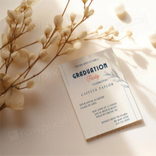 Elegant Navy & Coral Graduation Party Invitation