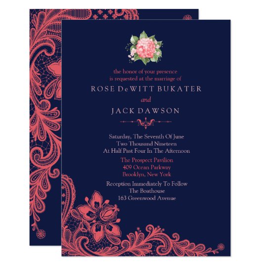 elegant navy coral wedding invitations zazzle com