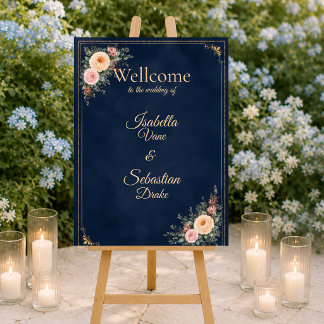 Elegant Navy Corner Floral Wedding Foam Board