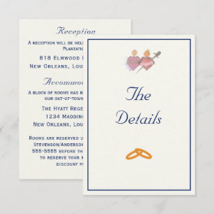 Elegant Navy & Cream Two Hearts Catholic Wedding  Enclosure Card