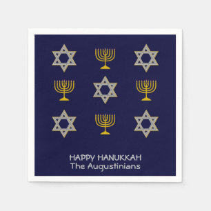Elegant Navy Custom Hanukkah Paper Napkins