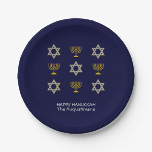 Elegant Navy Custom Hanukkah Paper Plates