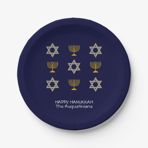 Elegant Navy Custom Hanukkah  Paper Plates