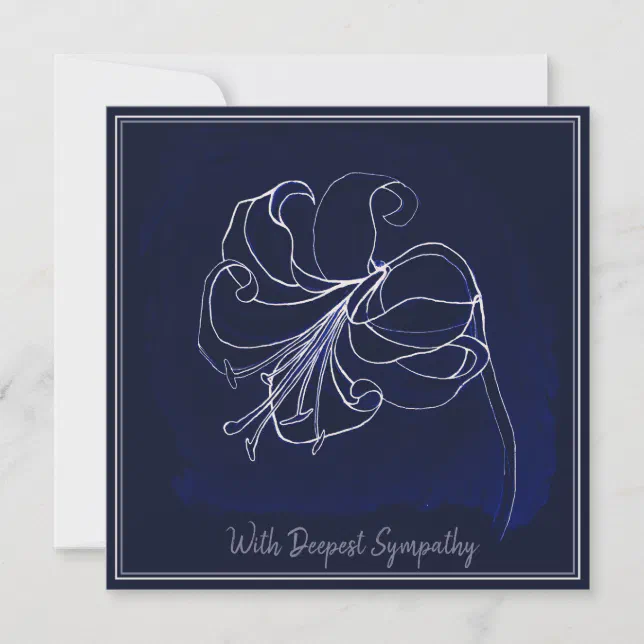 Elegant Navy Dark Blue & White Lily Sympathy Card | Zazzle