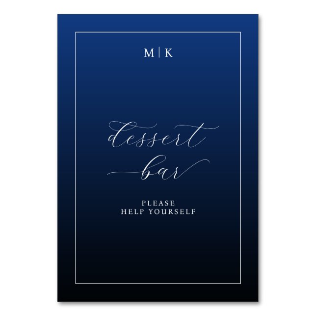 Elegant Navy Dessert Bar Sign Table Number (Front)