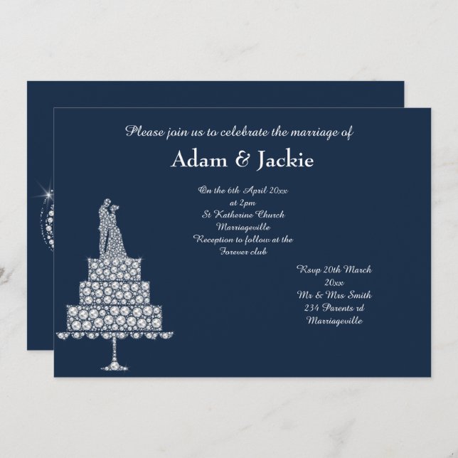 ELEGANT NAVY DIAMOND SET WEDDING INVITATION (Front/Back)