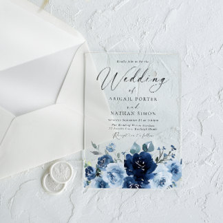 Elegant Navy & Dusty Blue Watercolor Wedding Acrylic Invitations