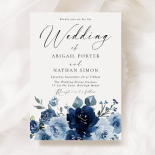 Elegant Navy & Dusty Blue Watercolor Wedding Invitation