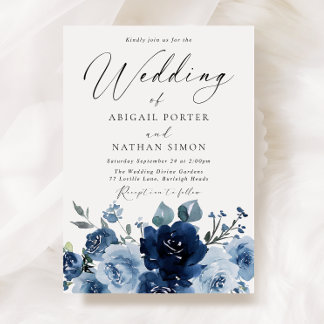 Elegant Navy & Dusty Blue Watercolor Wedding Invitation