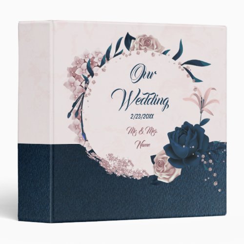 Elegant navy  dusty rose floral photo album 3 ring binder