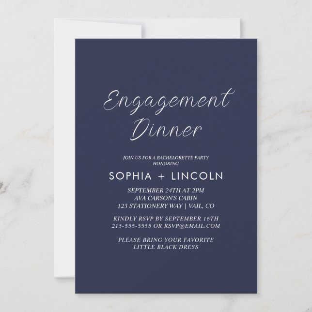 Elegant Navy Engagement Party / Dinner Invitation (Front)