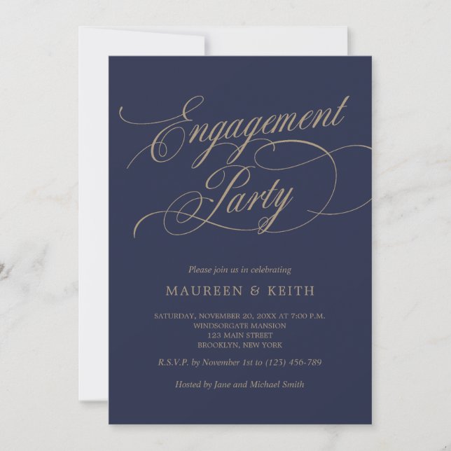 Elegant Navy Engagement Party Invitation (Front)