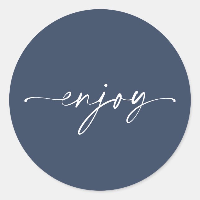 Elegant Navy “Enjoy” Wedding Favor Sticker (Front)