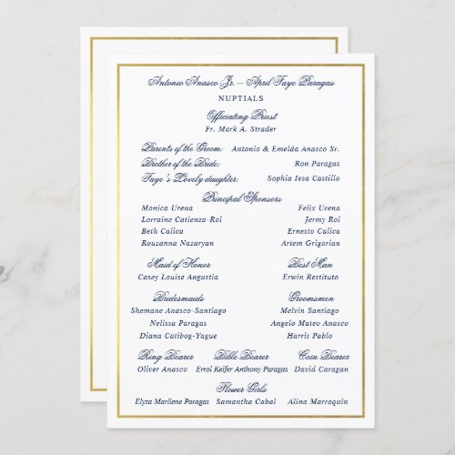 Elegant Navy Faux Gold Border Custom Entourage Invitation