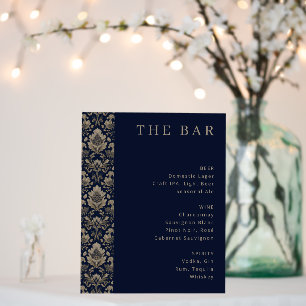 Elegant Navy Floral Bar Menu Foam Board