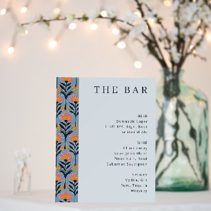Elegant Navy Floral Bar Menu Foam Board
